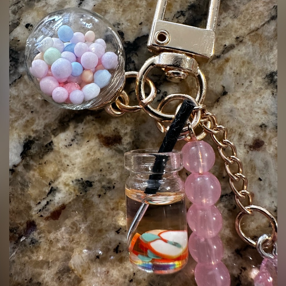Gold Purple and Pink Keychain with Bear Charms - Picture 4 of 5